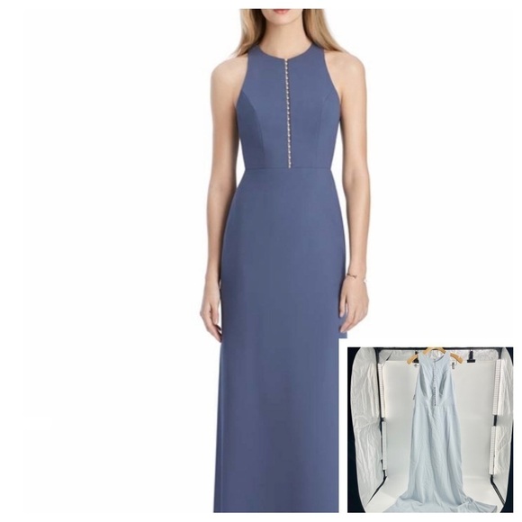 Lela Rose LR246 Maxi Light Blue Bridesmaid Formal Gown Mist Pearl Detail 10‎ - Picture 1 of 15